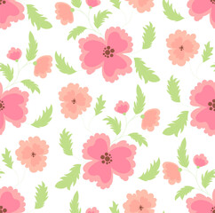 Seamless Floral Pattern with Pink Flowers