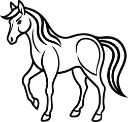 Running horse vector silhouette with a flowing mane and tail
