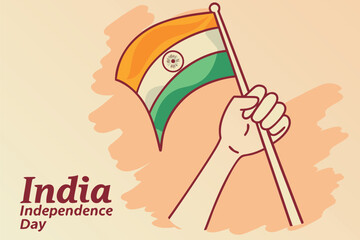 Hand holding Indian flag with text India Independence Day watercolor illustration vector