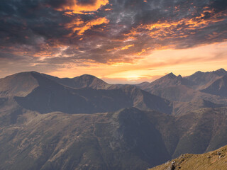 sunset on a cloudy day in the mountains