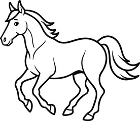 Black stallion vector silhouette with a flowing mane in a running gallop