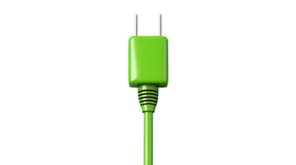 A green cable, isolated on white background as a transparent PNG, featuring flexible insulation and realistic electrical or data connection details.