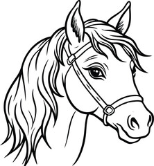 Black horse head vector silhouette illustration with a wild stallion's mane and a sleek design outline
