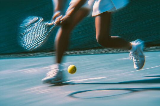 Vintage-style photo of female tennis athlete with motion effect. 