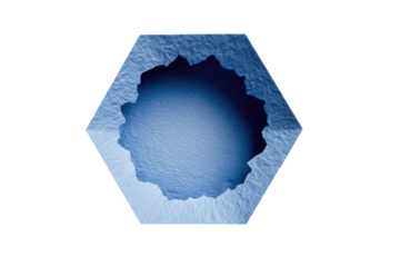 Abstract hexagon with a sculpted, dark-blue interior