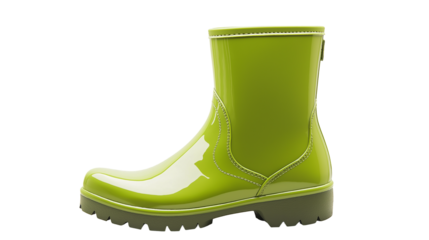 A green rubber boots standing upright on a white or transparent png background.
