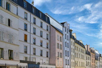 Paris, typical buildings in the Marais, rue Saint-Paul, in the center of the french capital
