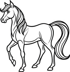 Black and white silhouette vector illustration of a running horse