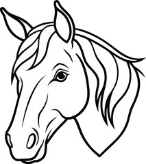 Black vector silhouette of a stallion's head with a flowing mane, perfect for a tattoo or logo design