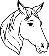 Black vector silhouette of a wild horse head drawing for a tattoo or logo design