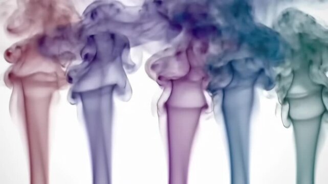 Colorful Smoke Plumes Against White: Abstract Art