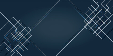 Abstract geometric background with a symmetrical futuristic pattern of white and light blue lines on a dark blue background. Ideal for modern technology themes.