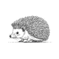 Simple linear sketch of a hedgehog in a minimalist style, in black and white