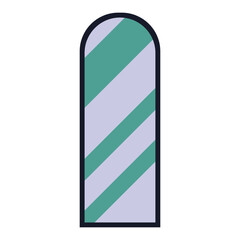 A striped barber's pole features green and light purple colors prominently against a plain backdrop. This decorative element highlights the traditional barber shop's style and atmosphere.