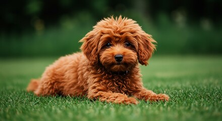 Fototapeta premium 愛らしいトイプードル子犬の幸せな瞬間