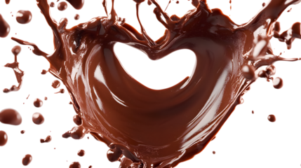 A heart-shaped splash of chocolate. Concept of indulgence and pleasure, as the chocolate is a popular treat that many people enjoy. The heart shape adds a romantic and sweet touch to the image