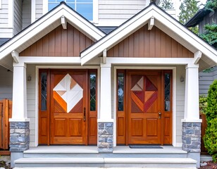 Fototapeta premium Two modern wooden entryways