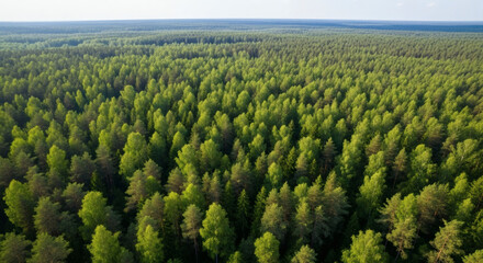 Aerial view of green forest in summer. Clean Environment and Sustainable concept. Forest reduce carbon emissions and clean air. A clean and sustainable environment stops global warming