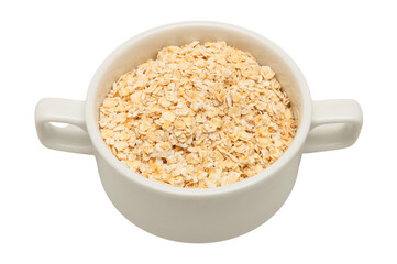 Rolled oats in a white ceramic bowl 