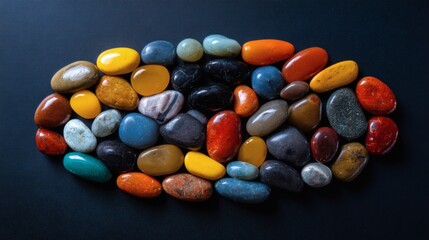 Collection of smooth colorful polished gemstones and pebbles