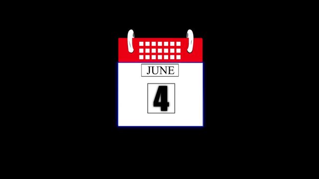 June Month 4 date calendar icon animation. Flat calendar icon monthly, important date, meeting date, Simple calendar with date concept. calendar with date concept background.