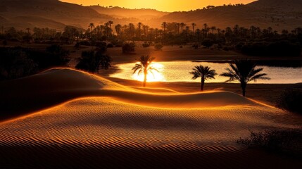 Golden Desert Sunrise by a Lake