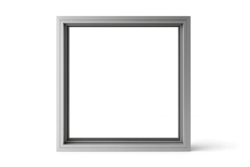 Square silver window frame for installation, transparent background, window installation