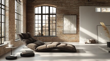 Modern loft lounge with oversized chaise longue