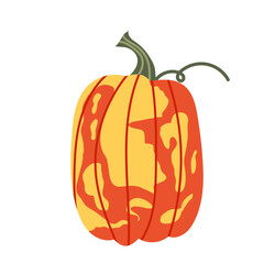 Autumn decorative pumpkin with orange and yellow colors. For seasonal design, harvest themes and fall decorations or Thanksgiving designs. Hello autumn.
