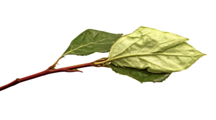 Branch with green and yellow leaves on a transparent background
