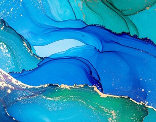 Abstract fluid art with vibrant blues and greens