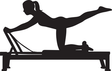 Silhouette of Woman Performing Pilates Exercise on Reformer Machine Demonstrating Balance, Strength, and Core Engagement for Fitness