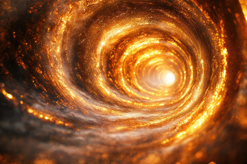 A swirling vortex of golden light and energy, leading towards a bright, radiant center.