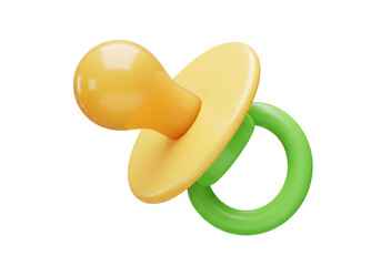 Isolated Yellow and Green Baby Pacifier for Comfort and Soothing