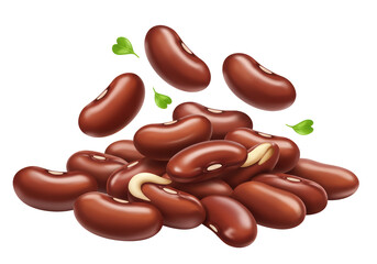 Isolated Pile of Red Kidney Beans with Green Leaf Accents