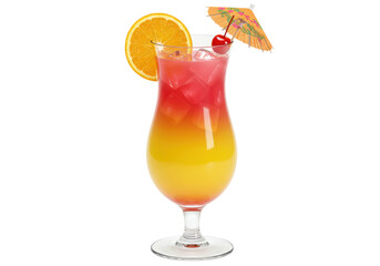 Isolated Vibrant Tropical Cocktail with Orange Slice and Cherry Garnish