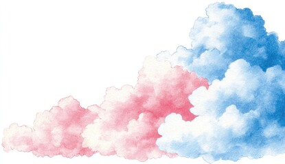 Watercolor painting of clouds in shades of pink and blue.