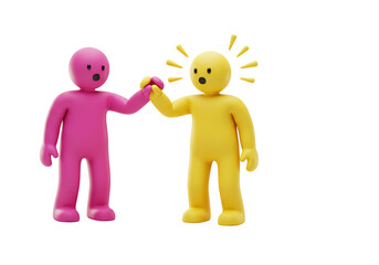 Isolated Two Colorful 3D Figures Reaching and Generating an Idea