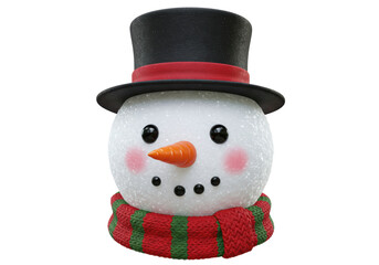 Isolated Cute Cartoon Snowman Head with Top Hat and Red Scarf