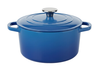 Isolated Modern Blue Cast Iron Dutch Oven Pot with Lid