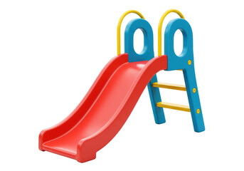 Isolated Bright Red Kids Playground Slide with Blue and Yellow Ladder