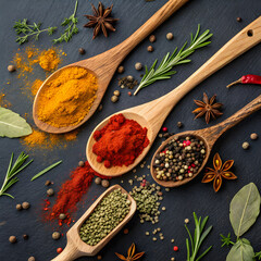  Spices in Wooden Spoons