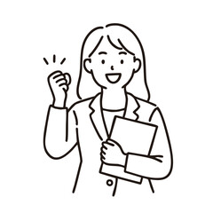 Businesswoman Fist Pump with Clipboard, minimal line art illustration