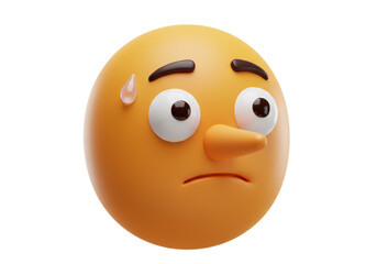 Isolated 3D Anxious Emoji Character with Sweat Drop and Long Nose Expression