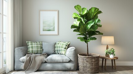 Naklejka premium Cozy living room with a touch of nature