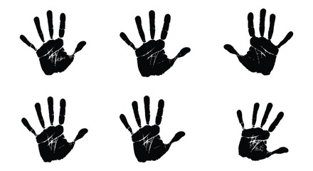 Six black handprints on a white background representing individuality and diversity