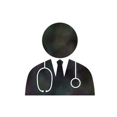 Black Watercolor Silhouette Icon of Doctor with Stethoscope