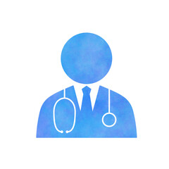 Watercolor Doctor Icon in Light Blue Silhouette with Stethoscope