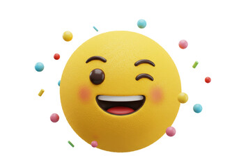 Isolated Cheerful Winking Emoji with Confetti and Party Sprinkles, Celebration Icon