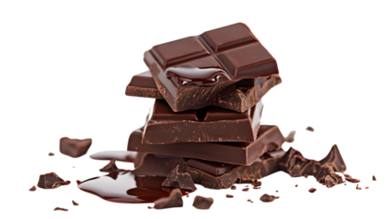 
A pile of chocolate bars with a chocolate drizzle on top
